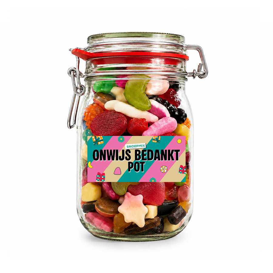 Snoeppot weck “Onwijs Bedankt” snoepmix (1000 ml)