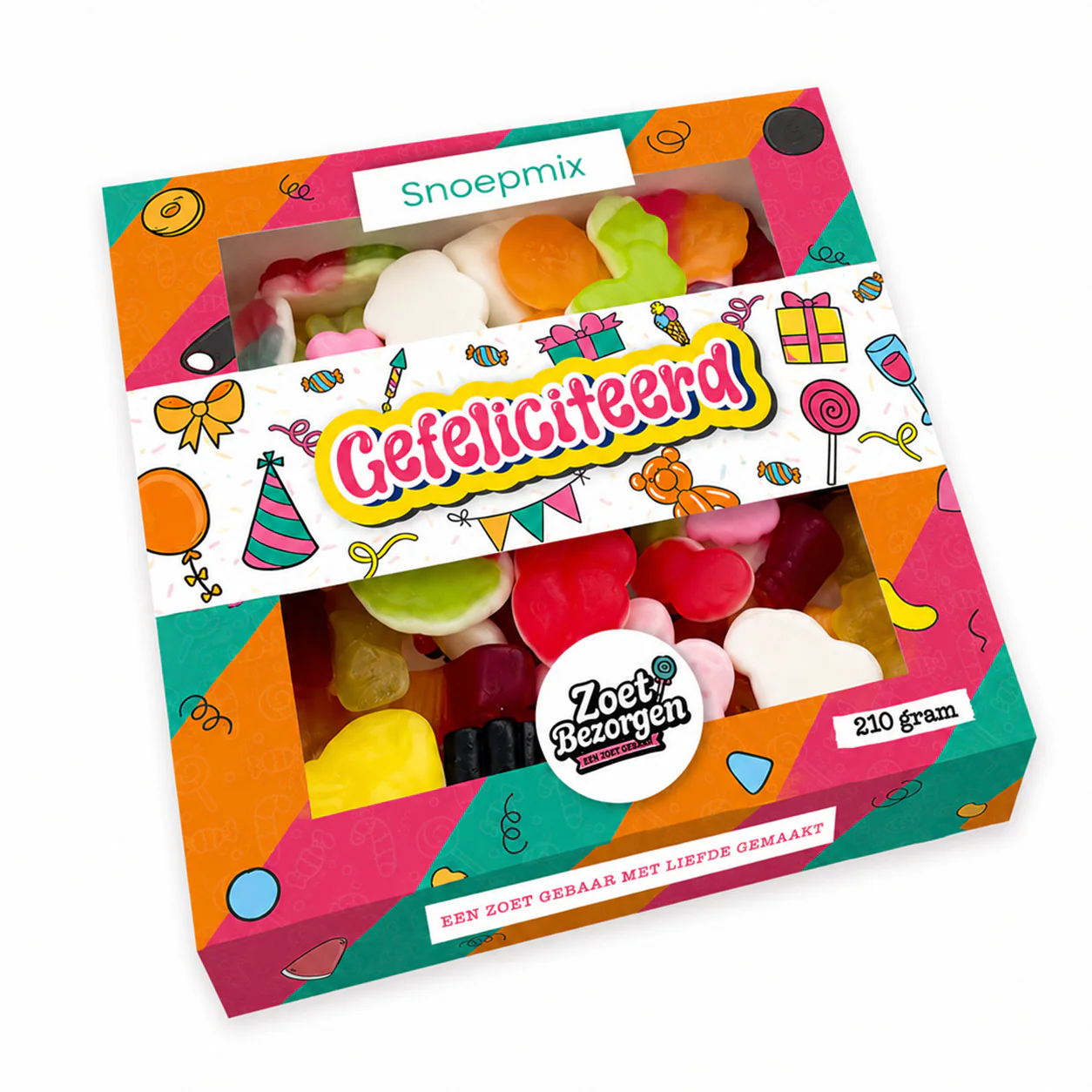 Snoeppakket “Gefeliciteerd” mix snoep (210 gram)